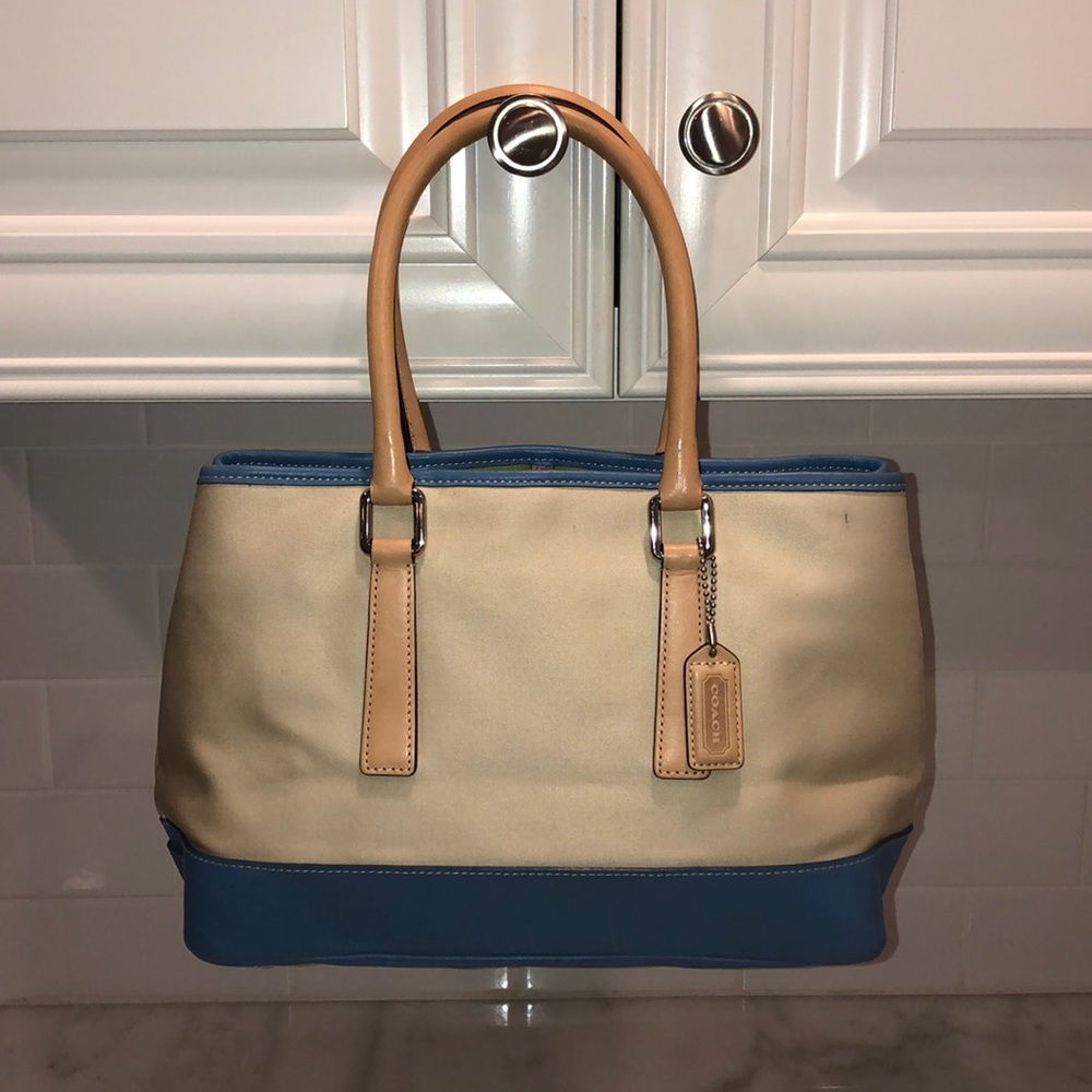 Coach Hampton Mini Tote with Blue Leather Detail